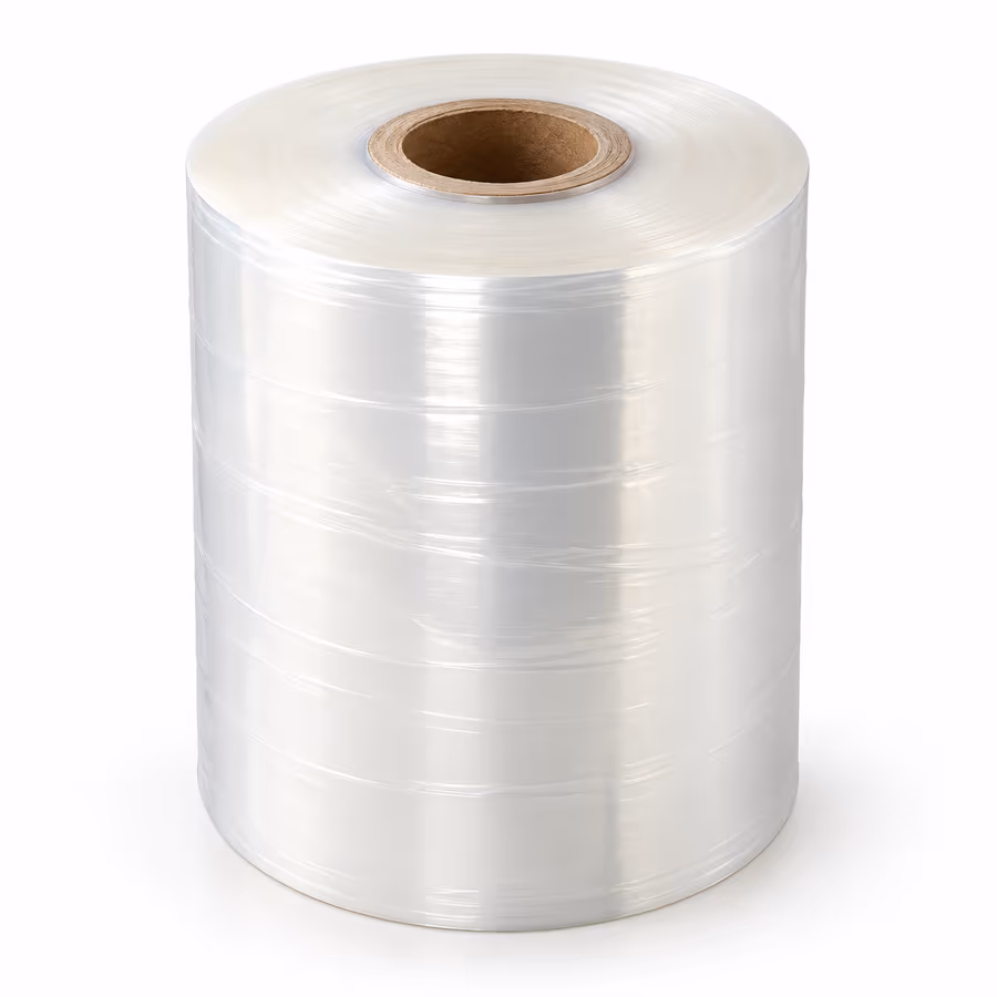 A roll of clear LD film on a cardboard core