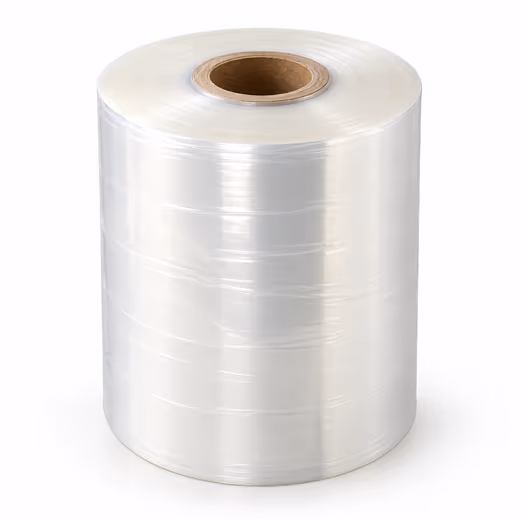 A roll of clear LD film on a cardboard core