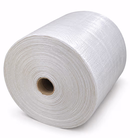 A large roll of white PP woven fabric