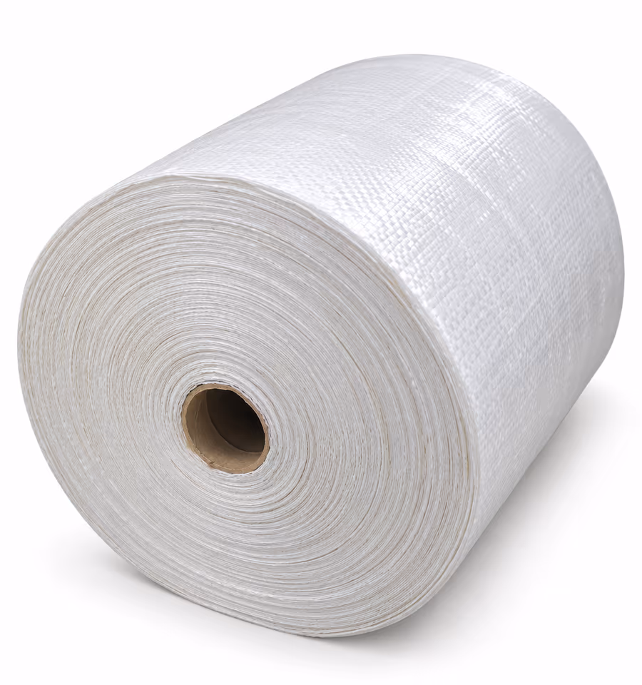 A large roll of white PP woven fabric