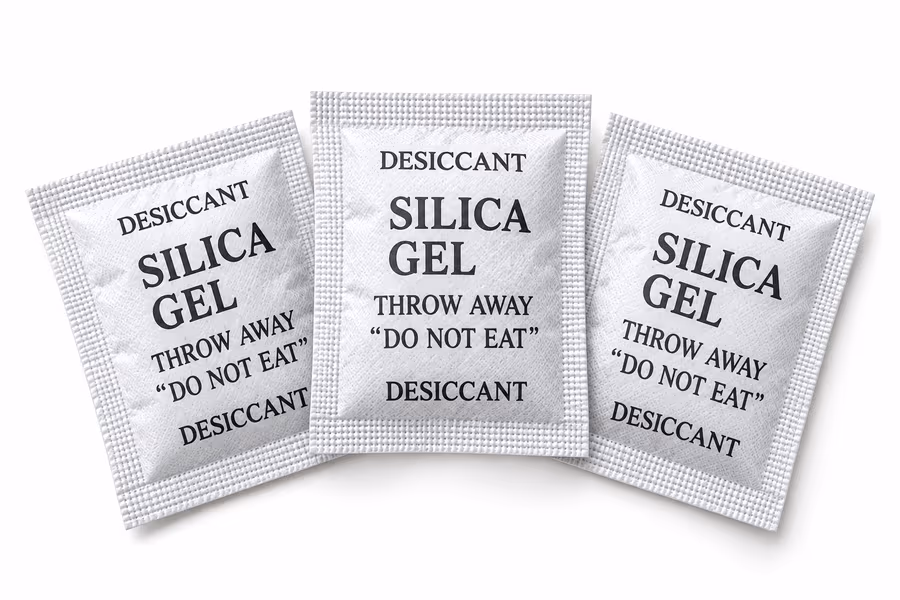 Three silica gel desiccant sachets