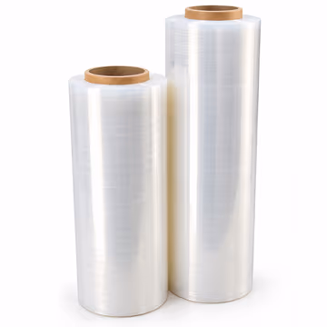Two hand rolls of clear stretch film