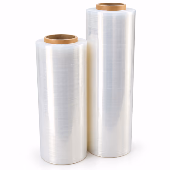Two hand rolls of clear stretch film