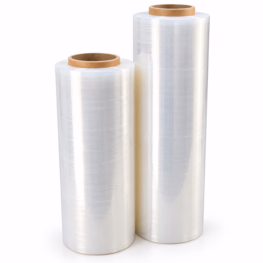 Two hand rolls of clear stretch film