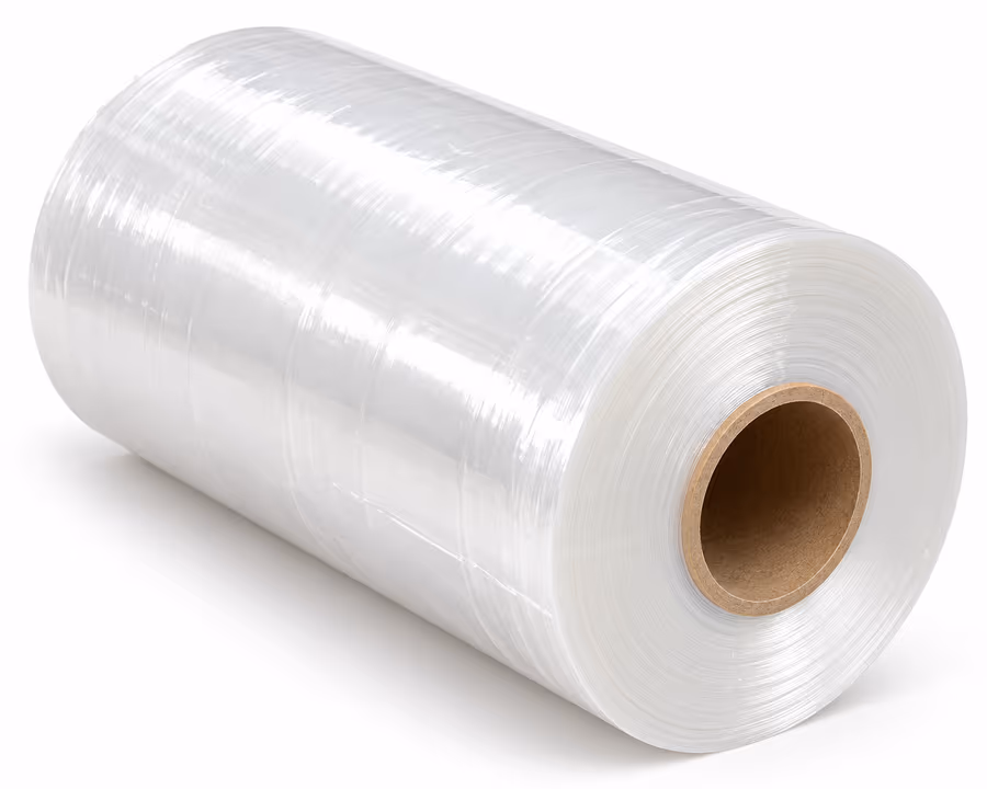 A machine roll of clear stretch film on a cardboard core